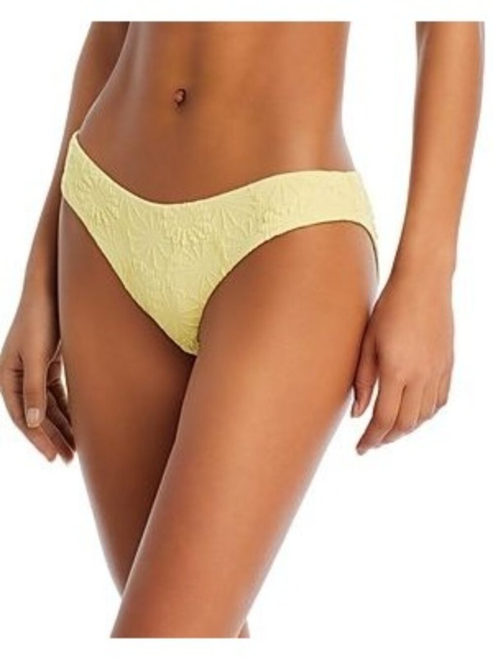 Aqua Floral Textured Basic Bikini Bottom, Yellow, Sz. S